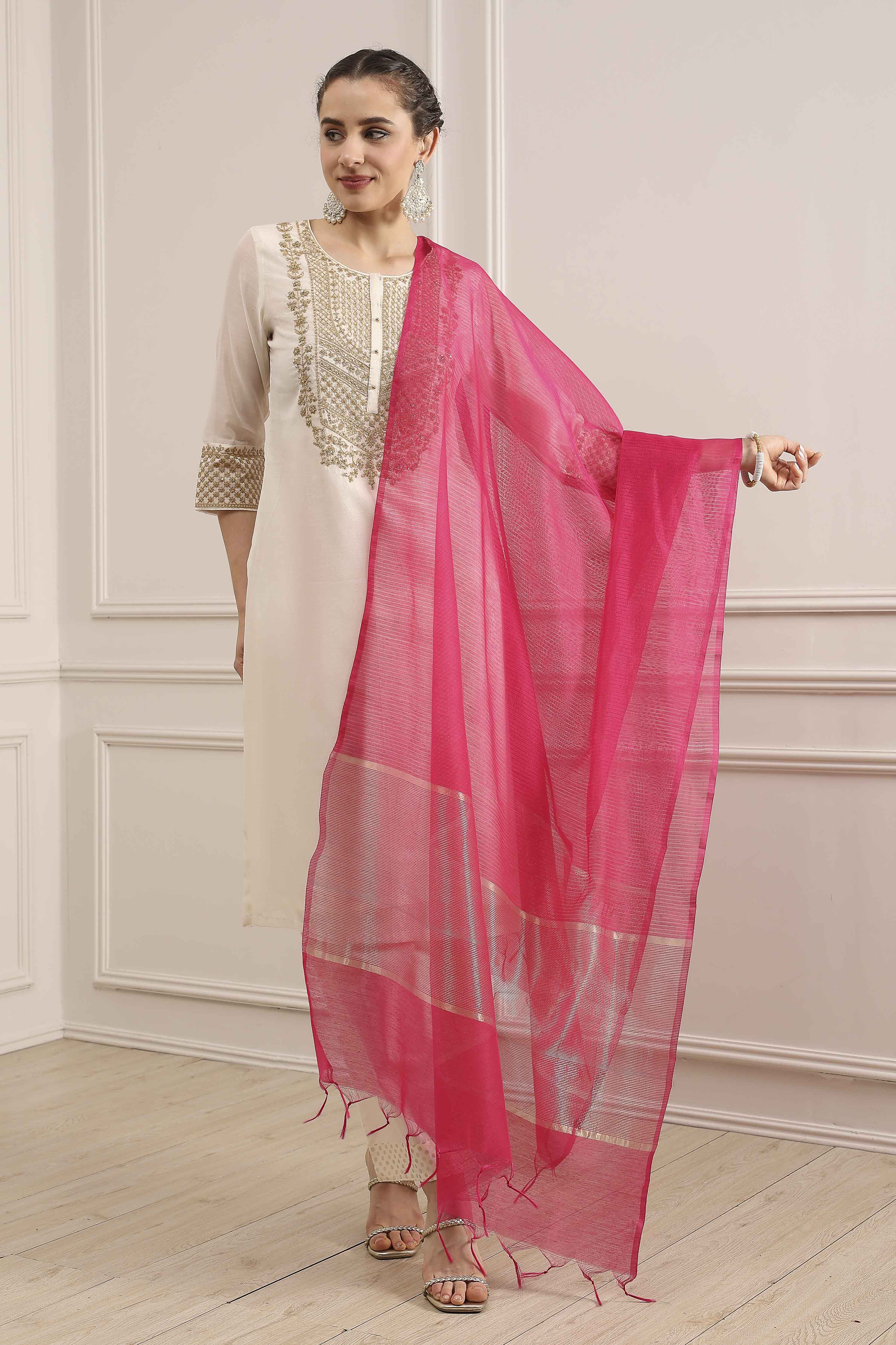 Fuchsia Embellished Festive Dupatta image number 1
