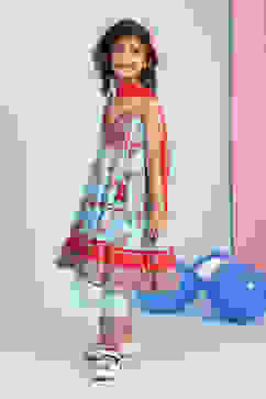 Sky Blue Cotton Printed Tiered Suit Set image number 3