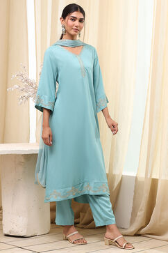 Dull Blue Viscose Rayon A-line Suit Set image number 5