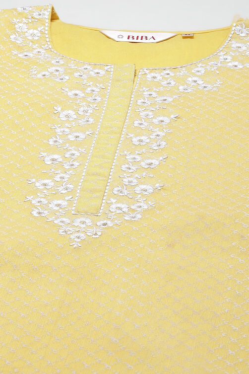 Yellow Art Silk Straight Kurta Regular Pant Suit Set image number 1