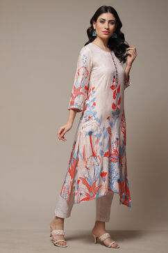 Ecru Rayon Straight Printed Kurta image number 4