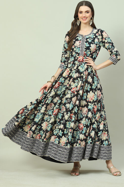 Black Cotton Printed Dress image number 0