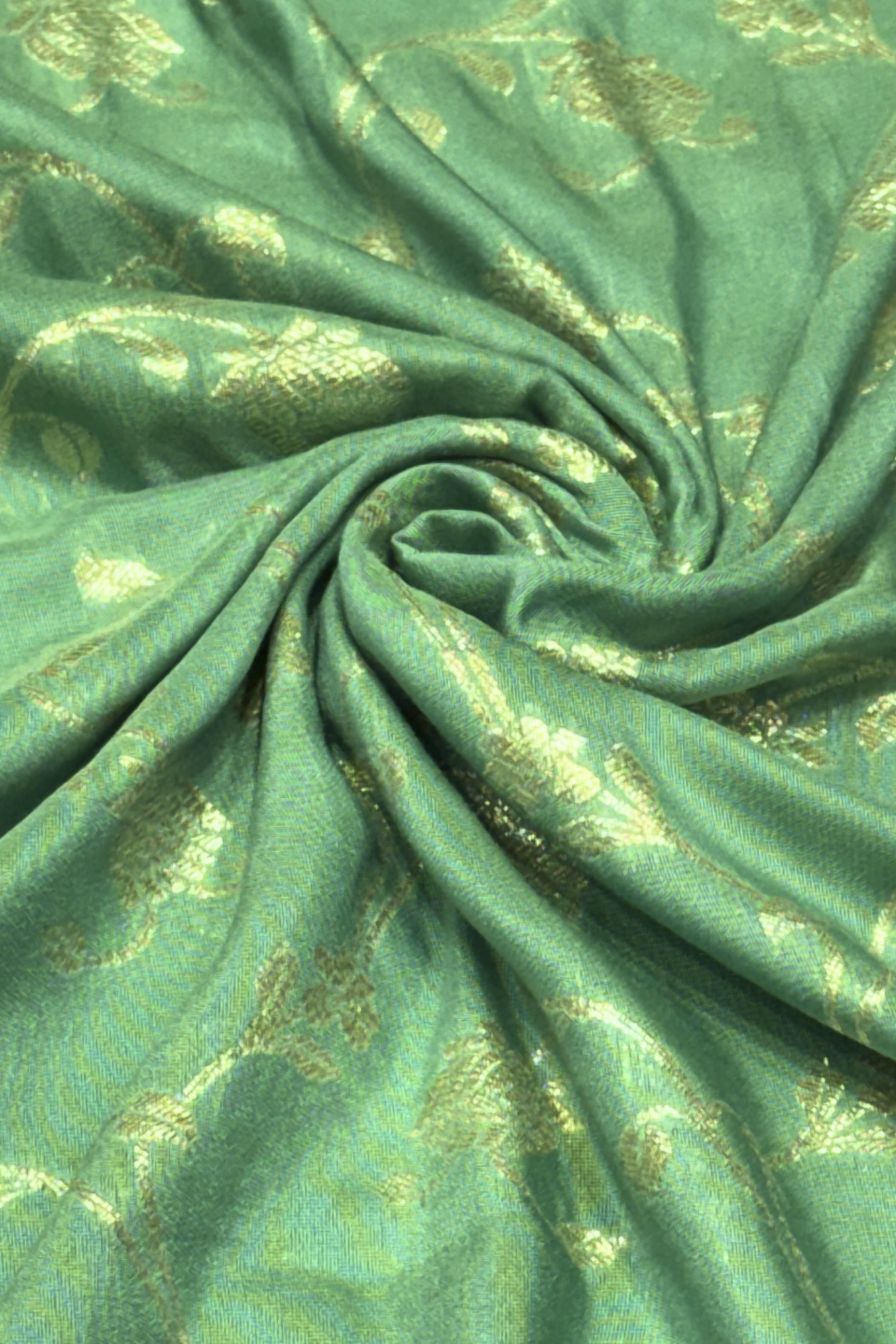 Teal Jacquard Printed Unstitched Suit Set image number 2