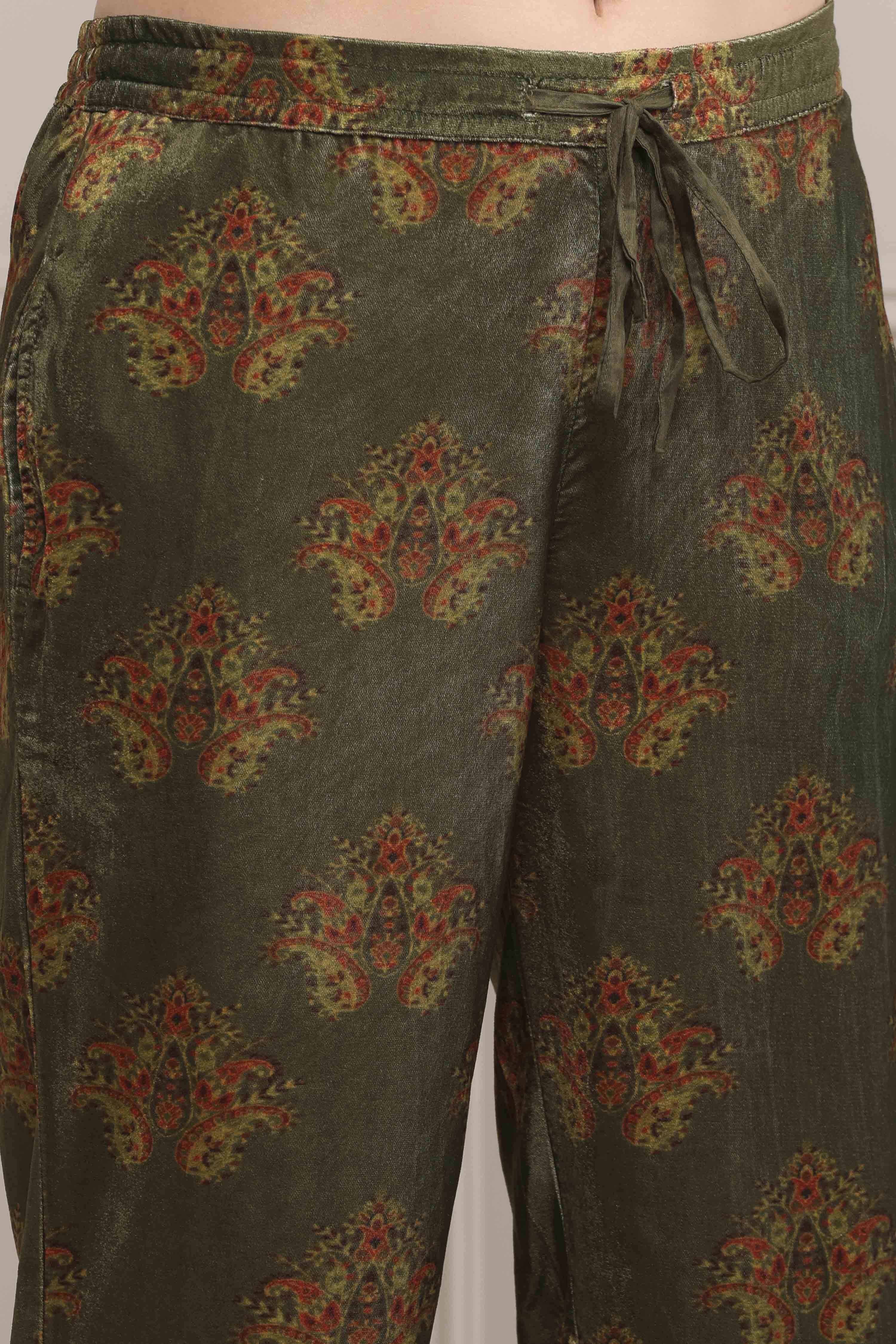 Heena Green Polyester Straight Printed Kurta Pants Set image number 2