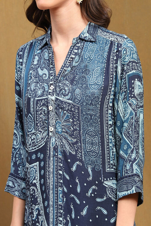 Navy Viscose Straight Kurti image number 1