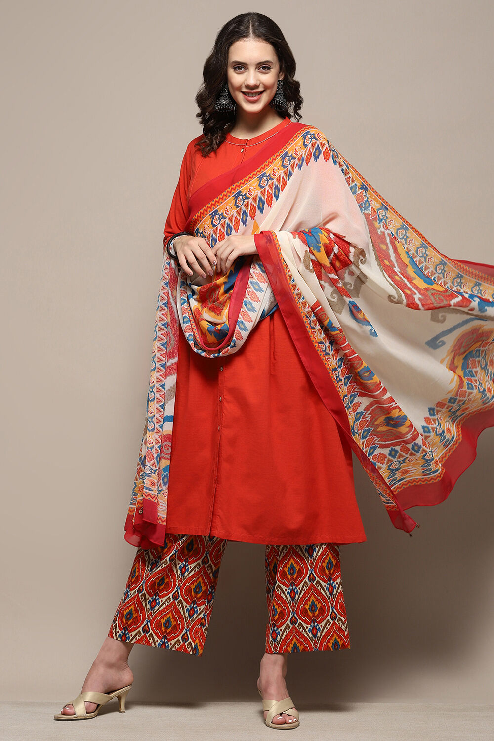 Charcoal Grey Cotton Pleated Kalidar Suit Set image number 0