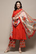 Charcoal Grey Cotton Pleated Kalidar Suit Set image number 0