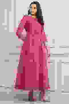 Pink Cotton Blend Flared Printed Dress image number 0