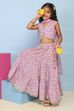 Lilac Cotton Printed Straight Lehenga Set