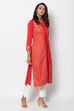 Red Cotton Front Open Printed Kurta image number 2