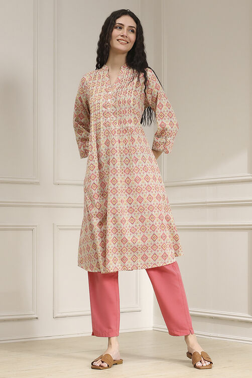 Blue Cotton Printed A-Line Kurta image number 5