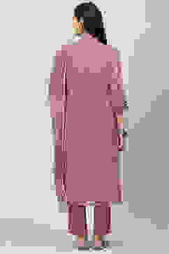 Mauve Straight Kurta Regular Pant Suit Set image number 4