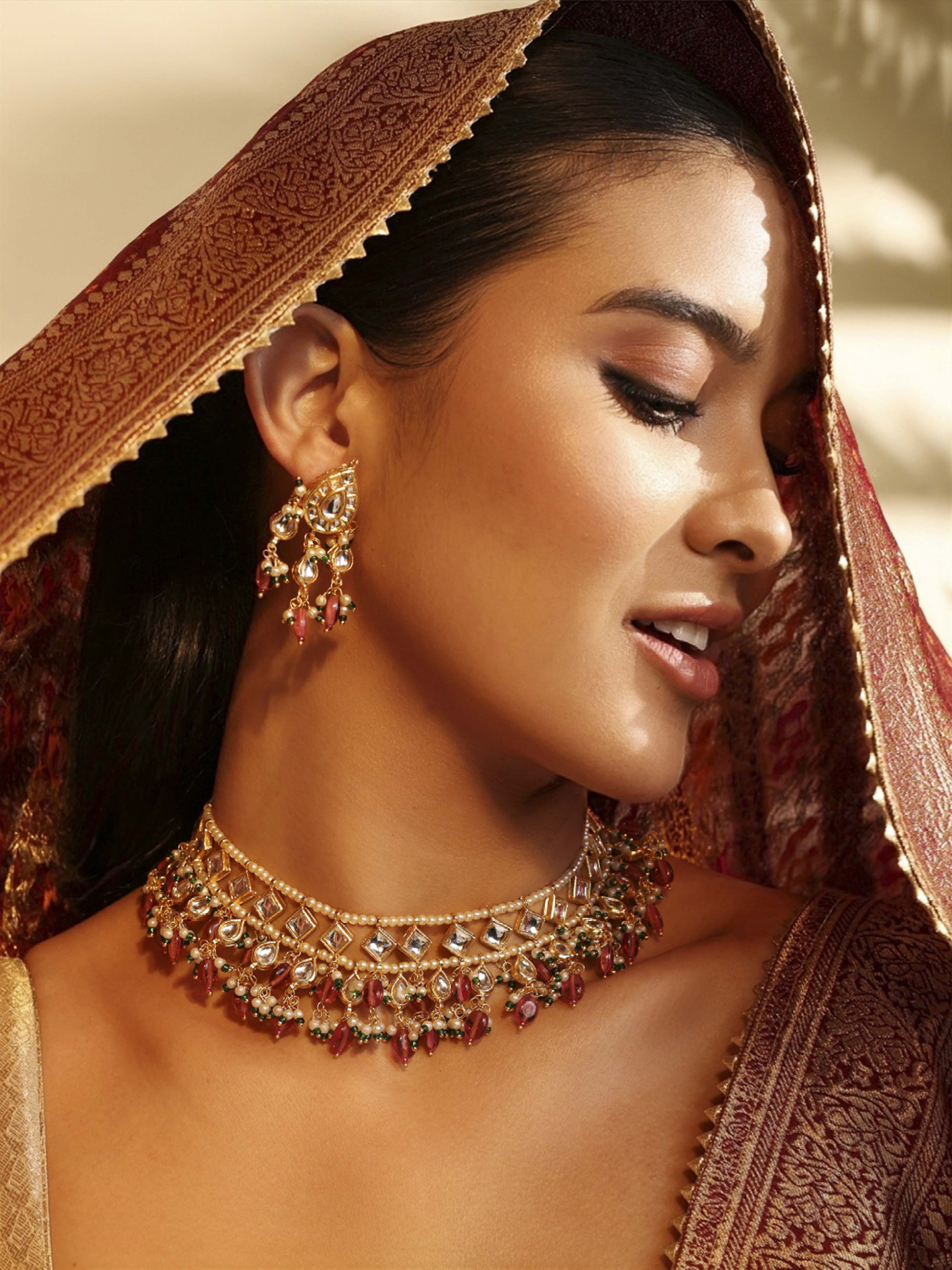 Gold-Plated Brass Traditional Necklace Set image number 1