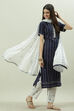 Blue Cotton Power Loom Unstitched Suit Set image number 0