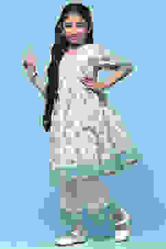 White Printed Cotton Flared Kurta With Straight Palazzo image number 3