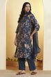 Blue Viscose Blend Straight Suit Set image number 3