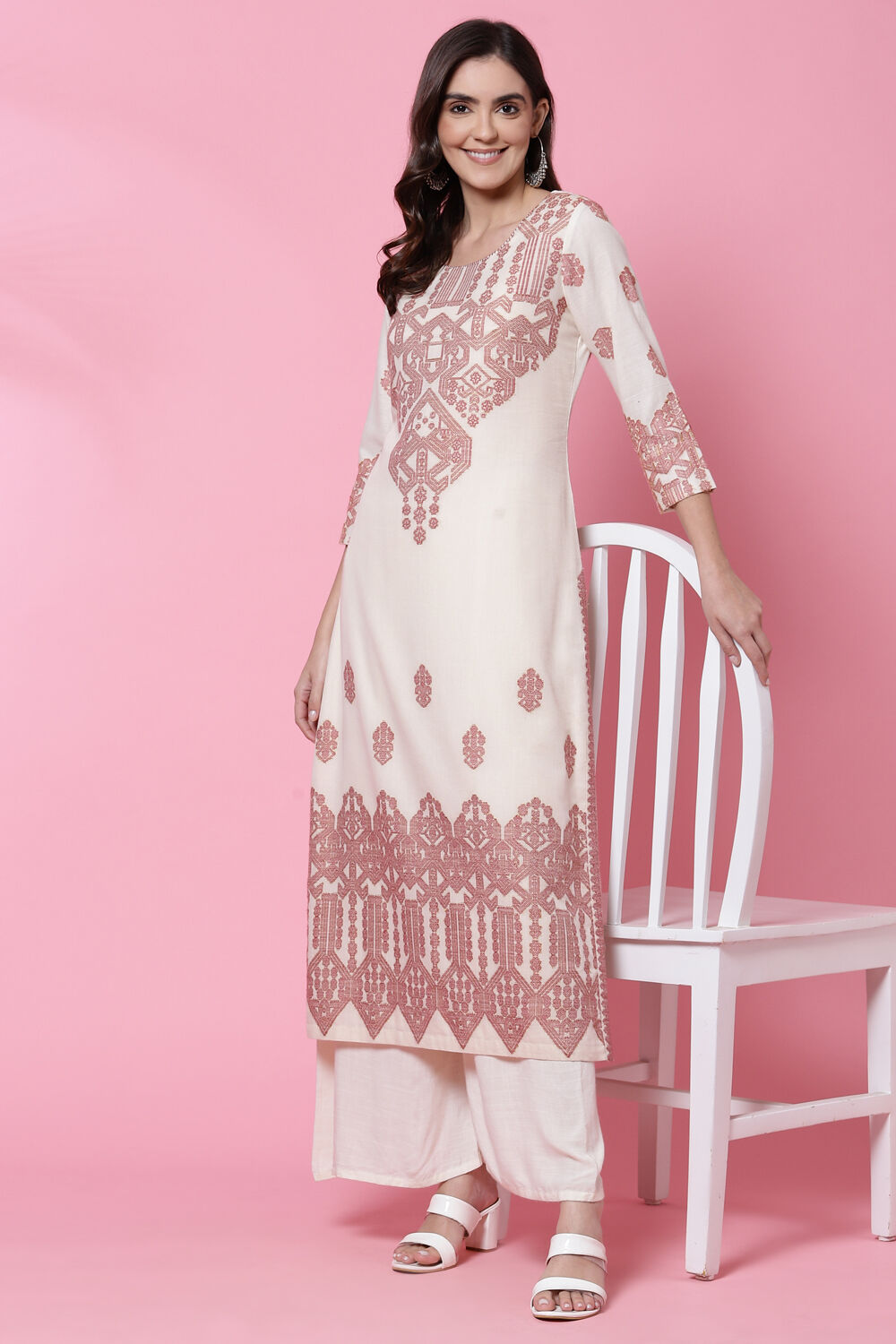 Black Beige Art Silk Straight Kurta image number 5