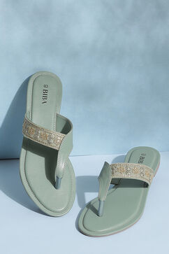 Green PU T-Straps Sandals image number 0