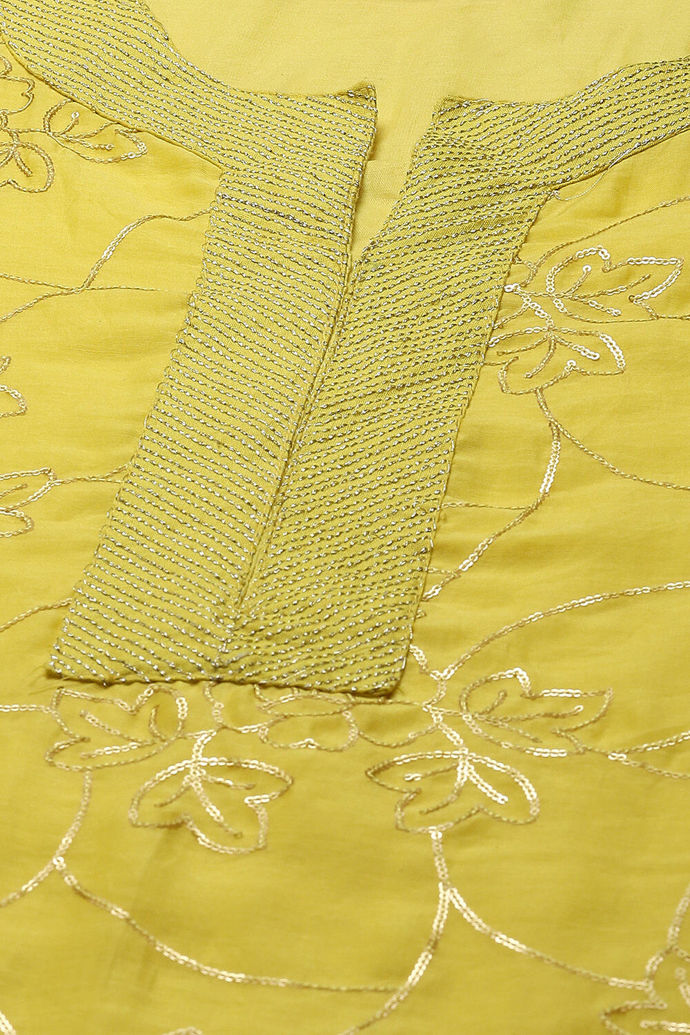 Lime Yellow Cotton Silk Straight Kurta Palazzo Suit Set image number 1