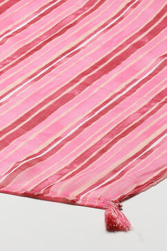Pink Rayon Gathered Kurta Pants Suit Set image number 4