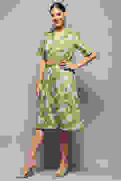 Green Pure Cotton Floral Printed Straight Dress image number 3