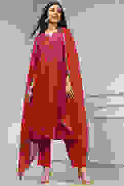 Red Solid Kalidar Suit Set image number 0