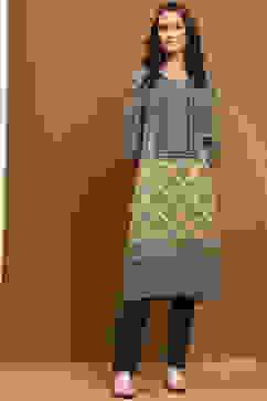 Green Printed Straight Kurta image number 5