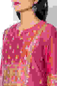 Coral Cotton Blend Flared Kurta Churidar Suit Set image number 1