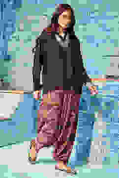 Black Rayon Asymmetric Kurta Set image number 5