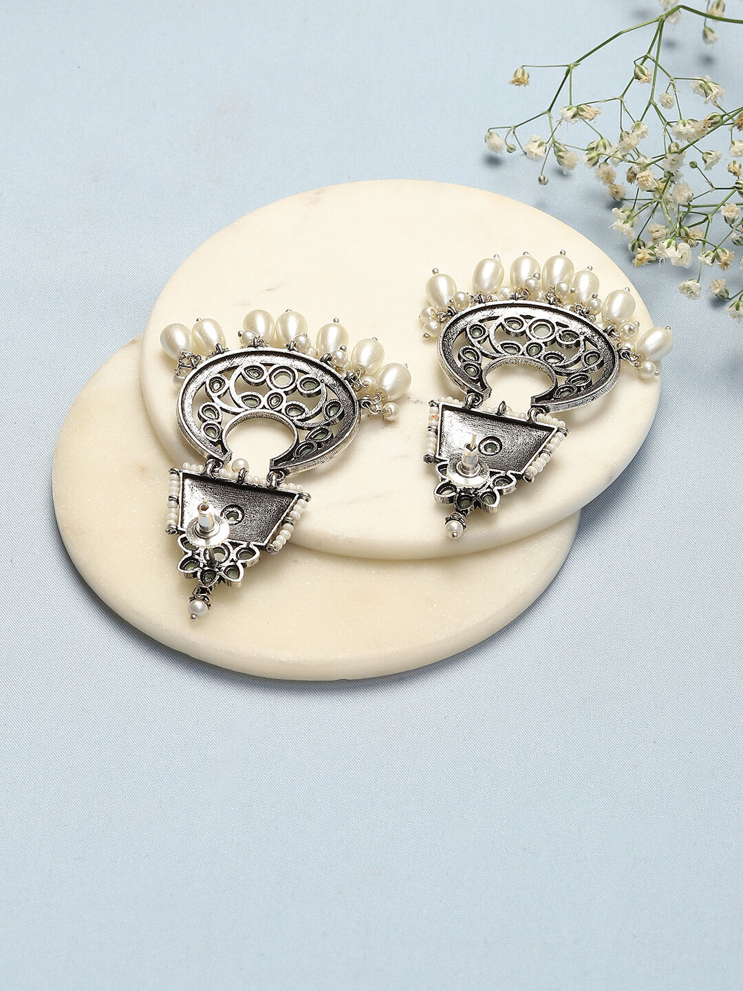 Oxidised Mint Brass Earrings image number 2