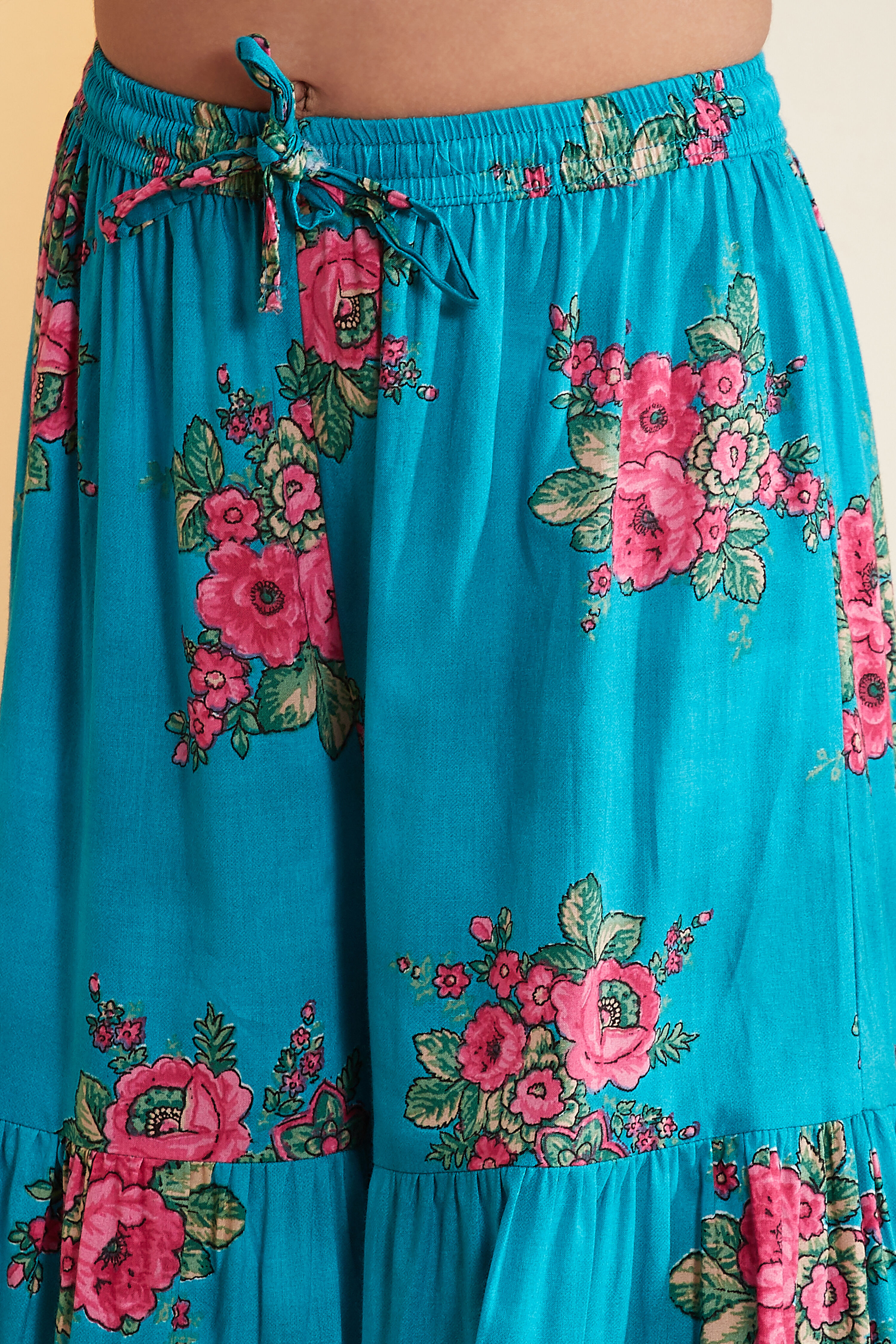 Blue Cotton Floral Printed Peplum Garara Kurta Set image number 2
