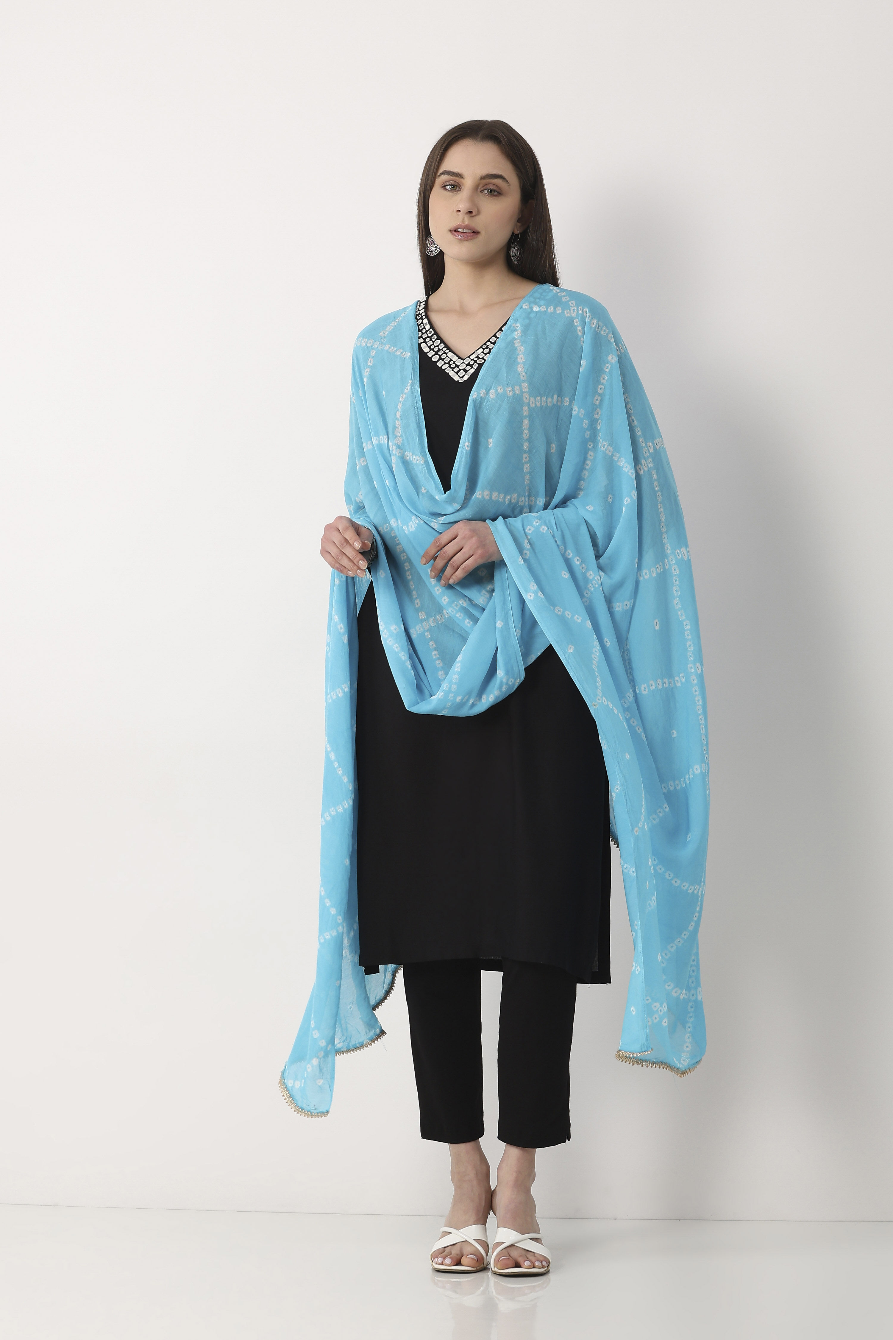 Turquoise Mul Chanderi Dupatta image number 0