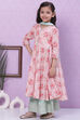 Pink Cotton Anarkali Straight Kurta Palazzo Suit Set