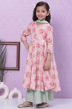Pink Cotton Anarkali Straight Kurta Palazzo Suit Set image number 0