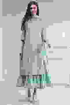 Powder Blue Cotton Blend Layered Embroidered Fusion Set image number 0