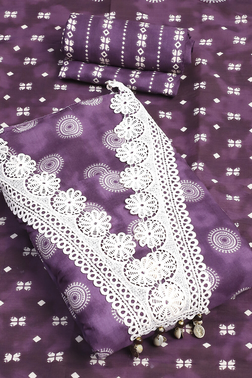 Indigo Cotton Unstitched Suit Set image number 3