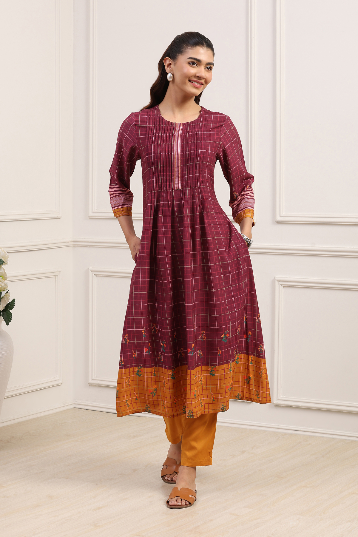 Pink & Mustard Rayon Flared 2 Piece Set