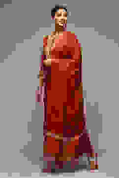 Terracotta Cotton Straight Kurta Palazzo Suit Set image number 5