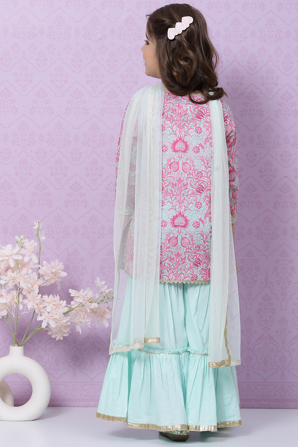 Powder Green Cotton Sharara Kurta Sharara Suit Set image number 4