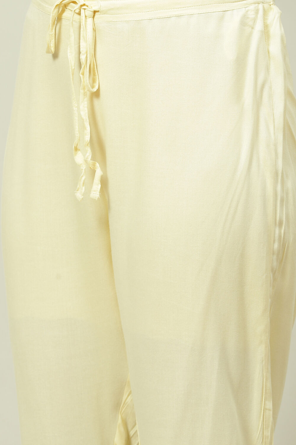 Pale Yellow Rayon Asymmetric Kurta Regular Pant Suit Set image number 3