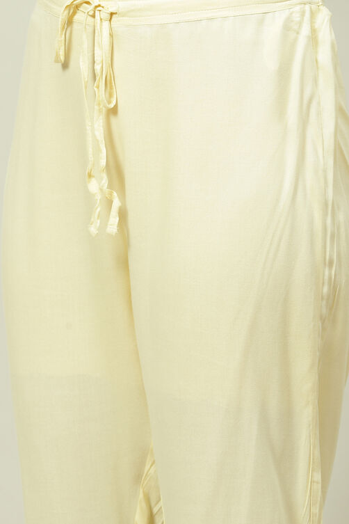 Pale Yellow Rayon Asymmetric Kurta Regular Pant Suit Set image number 3