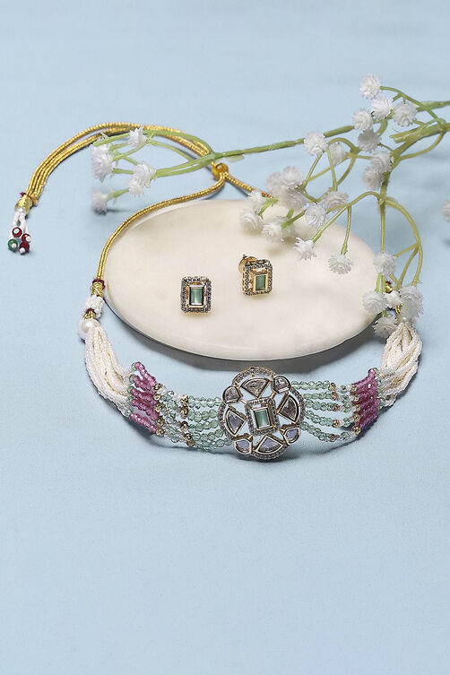 Mint Green Pink Brass Choker Set image number 0