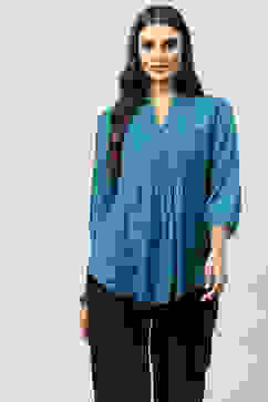 Blue LIVA Straight Solid Kurti image number 0