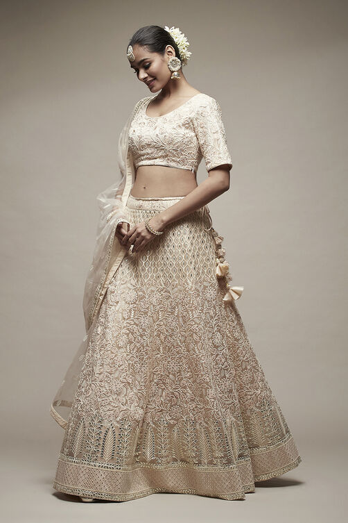 Beige Nylon Lehenga Set image number 3