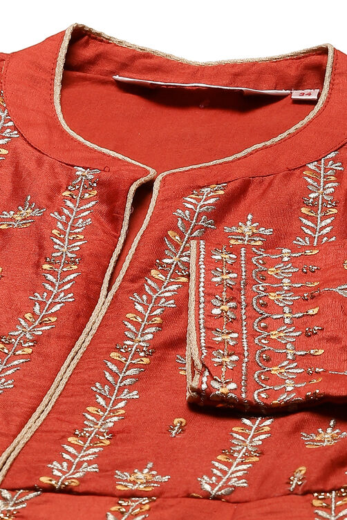 Terracotta Cotton Silk Anarkali Kurta Sharara Suit Set image number 1