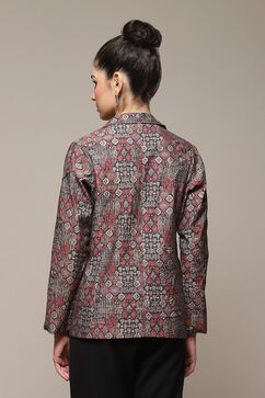 Grey Poly Viscose Straight Printed Jacket image number 4