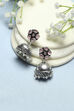 Light Pink Silver-Plated Stone Studded Floral Jhumkas image number 0