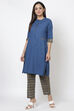 Navy Cotton A-Line Kurta Pant Suit Set image number 0