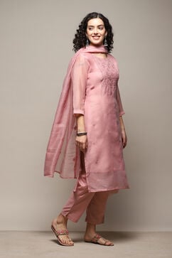 Dusty Pink Linen Blend Unstitched Suit Set image number 7