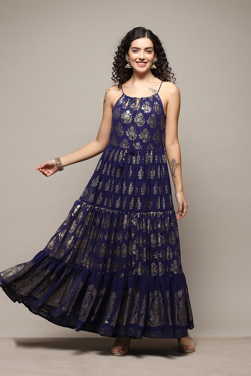 Buy Dark Purple Polyester Tiered Dress Dress for INR2799.30